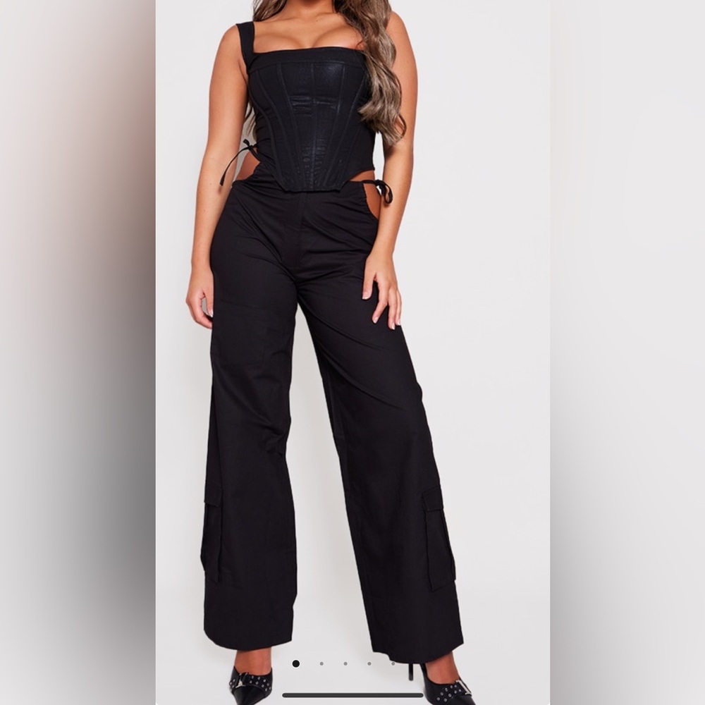 Pretty Little Thing Sheer Black Cut Out Tie Side Wide-Leg Pants